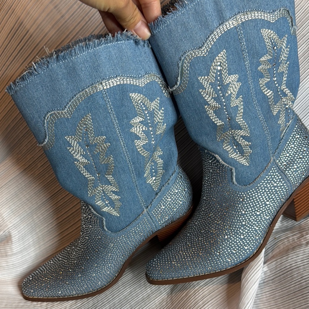 Stylish Denim and Silver Women's Boots